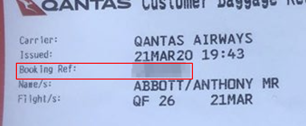 Boarding pass with booking reference highlighted