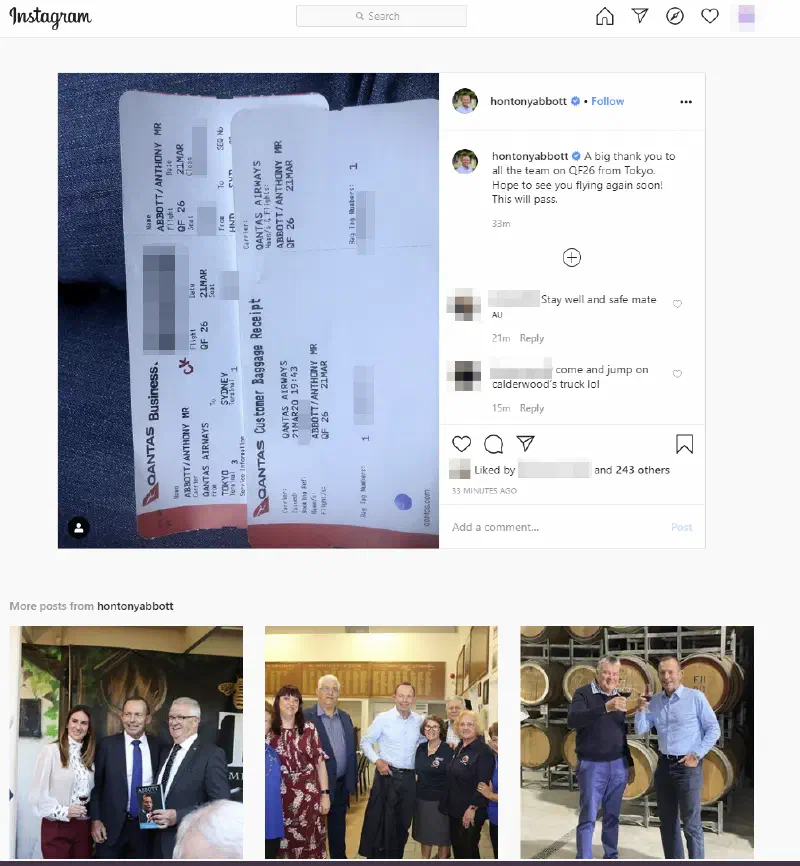 Instagram post showing boarding pass|large